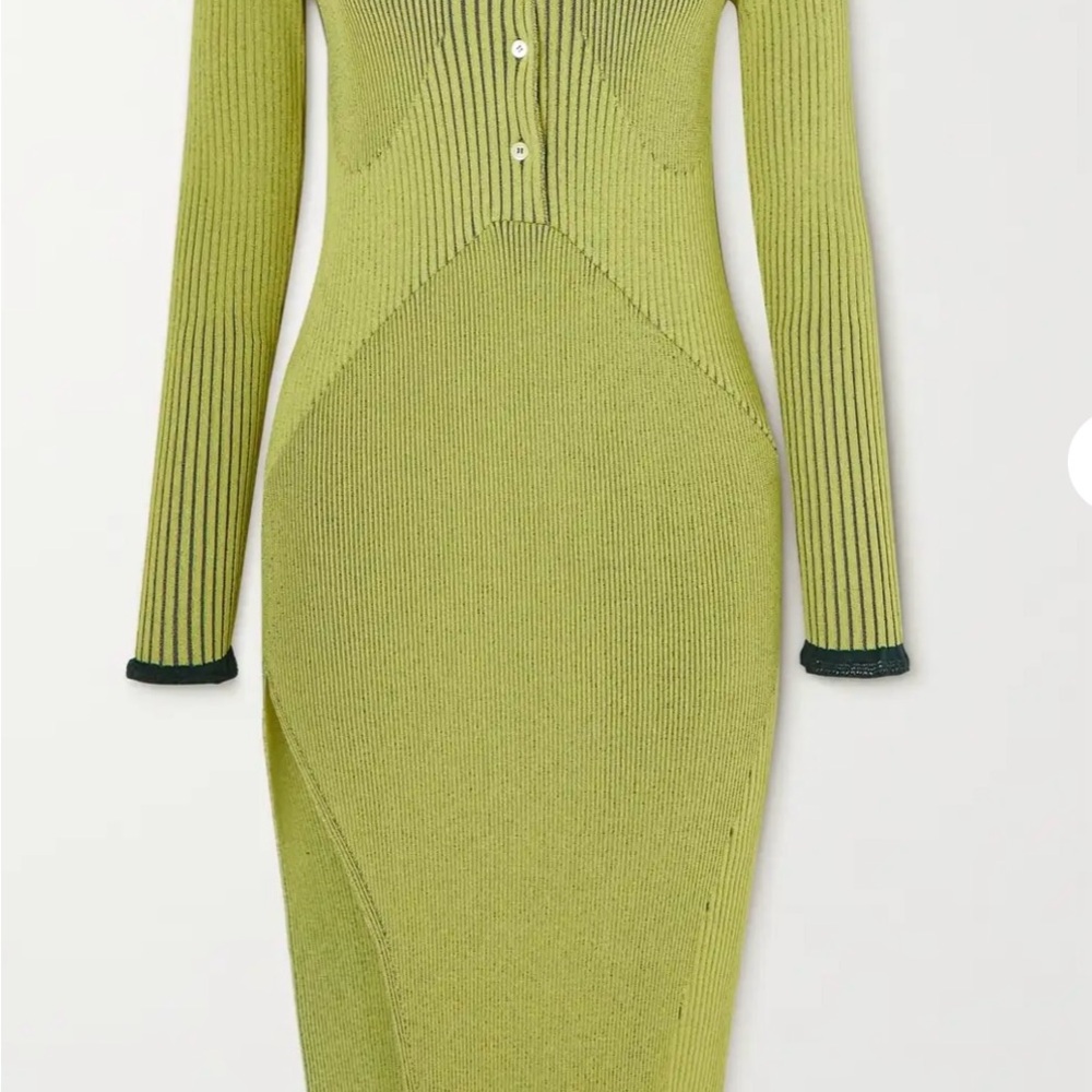 Green Ribbed Knit Mini Dress - Picture 4 of 7